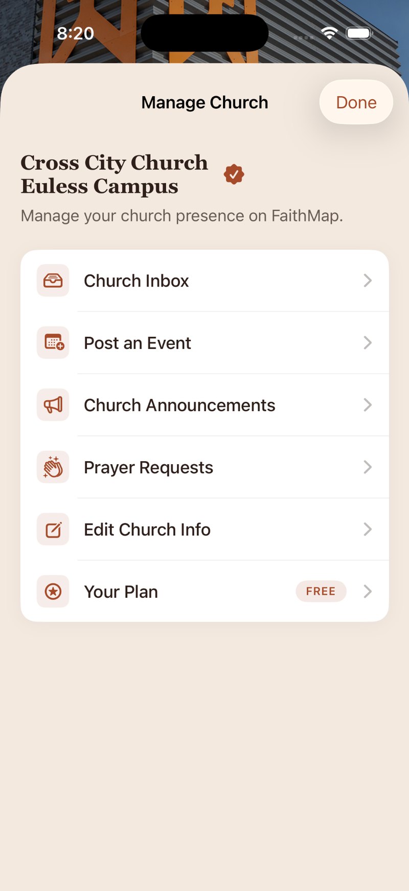 FaithMap church dashboard