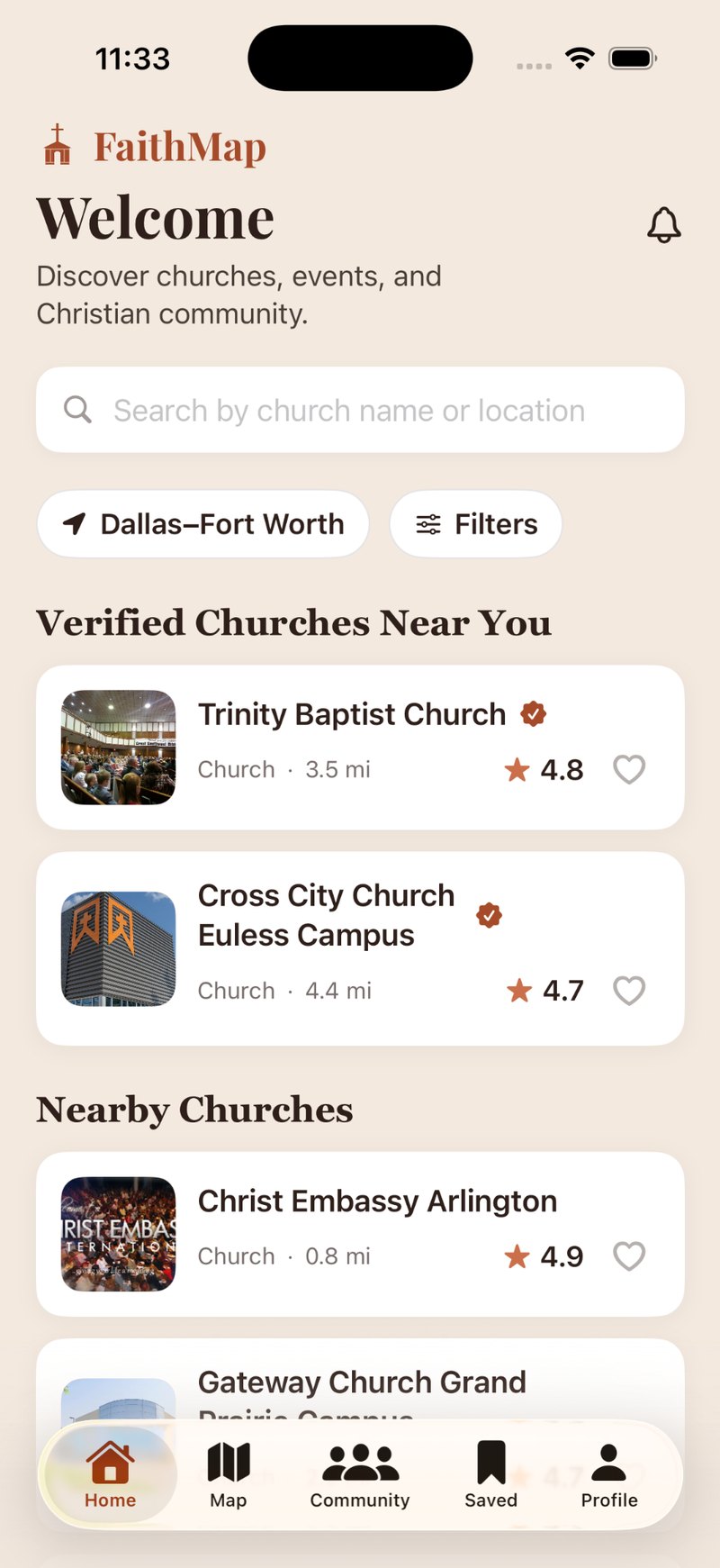 FaithMap home screen