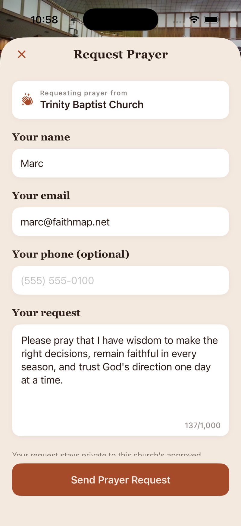 FaithMap prayer request form